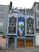 Across the street from the Travel Lodge in the marine district of 
San Francisco is this residence painted with a Maxfield Parrish 
style mural, August 10, 2005 (P8100546)
